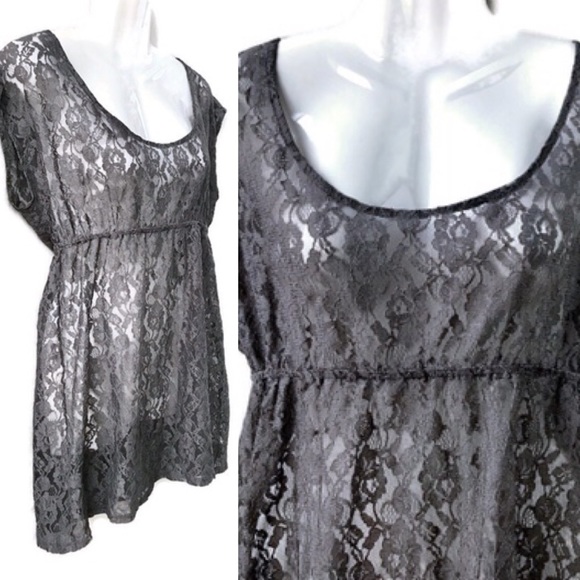 Free People Pewter Color Lace Tunic Top, Large - Picture 2 of 7